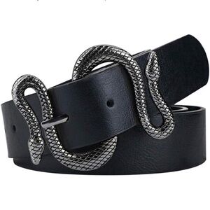 Think Vintage Online Black Leather Snake Buckle Belt 48